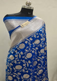 Blue Color Pure Banarasi Handloom Katan Silk Saree- All Over Jaal Work