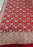 Blood Red  Banarasi Handloom Khaddi Georgette Saree With Water Zari- Truth Fab