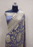 Heather Color Pure Banarasi Handloom Khaddi Georgette Saree- Water Zari