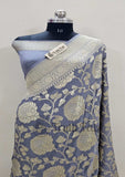 Banarasi Handloom Khaddi Georgette Saree With water zari- Heather - Truth Fab