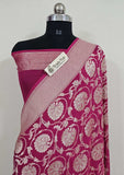 Magenta Pink Banarasi Handloom Khaddi Georgette Saree With Water Zari- Truth Fab