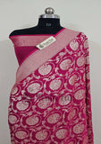 Magenta Pink Banarasi Handloom Khaddi Georgette Saree With Water Zari- Truth Fab