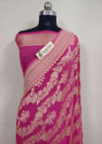 Bubblegum Pink Pure Banarasi Handloom Khaddi Georgette Saree- Water Zari