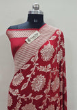 Blood Red Pure Banarasi Handloom Khaddi Georgette Saree- Water Zari