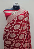 Blood Red  Banarasi Handloom Khaddi Georgette Saree With Water Zari- Truth Fab
