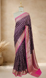 Deep Purple Pure Banarasi Handloom Khaddi Georgette Saree- Water Zari