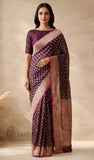Deep Purple Pure Banarasi Handloom Khaddi Georgette Saree- Water Zari