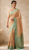 Cream Pure Banarasi Handloom Khaddi Georgette Saree- Water Zari