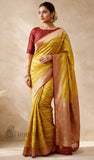 Turmeric Yellow Pure Banarasi Handloom Khaddi Georgette Saree- Water Zari