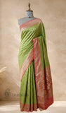 Parrot Green Pure Banarasi Handloom Khaddi Georgette Saree- Water Zari