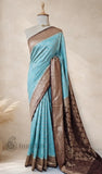 Sky Blue Pure Banarasi Handloom Khaddi Georgette Saree- Water Zari