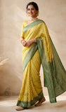 Mustard Yellow Banarasi Handloom Khaddi Georgette Saree- Water Zari