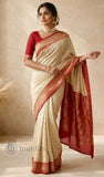 Cream Pure Banarasi Handloom Khaddi Georgette Saree- Water Zari