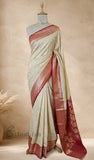 Cream Pure Banarasi Handloom Khaddi Georgette Saree- Water Zari