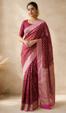 Rani Pink Pure Banarasi Handloom Khaddi Georgette Saree- Water Zari