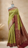 Olive Green Pure Banarasi Handloom Khaddi Georgette Saree- Water Zari