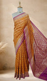 Orange Pure Banarasi Handloom Khaddi Georgette Saree- Water Zari