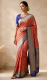 Red Pure Banarasi Handloom Khaddi Georgette Saree- Water Zari