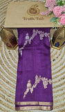 Palatinate Purple Pure Banarasi Handloom Kora Silk Saree