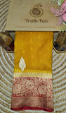 Mimosa Yellow Pure Banarasi Handloom Kora Silk Saree