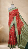 Red Pure Banarasi Handloom Khaddi Georgette Saree- Water Zari