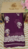 Wine Purple Color Pure Banarasi Handloom Khaddi Georgette Saree- Meenakari Design