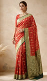 Red Pure Banarasi Handloom Khaddi Georgette Saree- Water Zari