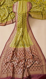 Olive Green Pure Banarasi Handloom Khaddi Georgette Saree- Water Zari