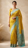 Mustard Yellow Pure Banarasi Handloom Khaddi Georgette Saree- Water Zari