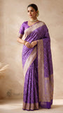 Royal Purple Pure Banarasi Handloom Khaddi Georgette Saree- Water Zari