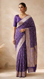 Violet Blue Pure Banarasi Handloom Khaddi Georgette Saree- Water Zari