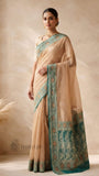 Peach Beige Pure Banarasi Handloom Khaddi Georgette Saree- Antique Zari