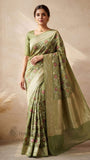 Pista Green Pure Banarasi Handloom Tussar Georgette Saree