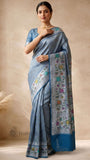 Dodger Blue Pure Banarasi Handloom Tussar Georgette Saree- Meenakari Design