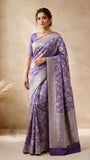 Lavender Purple Pure Banarasi Handloom Tussar Georgette Saree