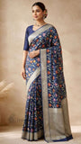 Royal Blue  Pure Banarasi Handloom Tussar Georgette Saree