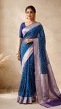 Deep Blue Pure Banarasi Handloom Khaddi Georgette Saree- Water Zari