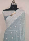 Light Blue Pure Banarasi Handloom Khaddi Chiffon Saree