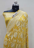 Minion Yellow  Banarasi Handloom Khaddi Georgette Saree With Water Zari- Truth Fab