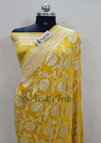 Minion Yellow  Banarasi Handloom Khaddi Georgette Saree With Water Zari- Truth Fab