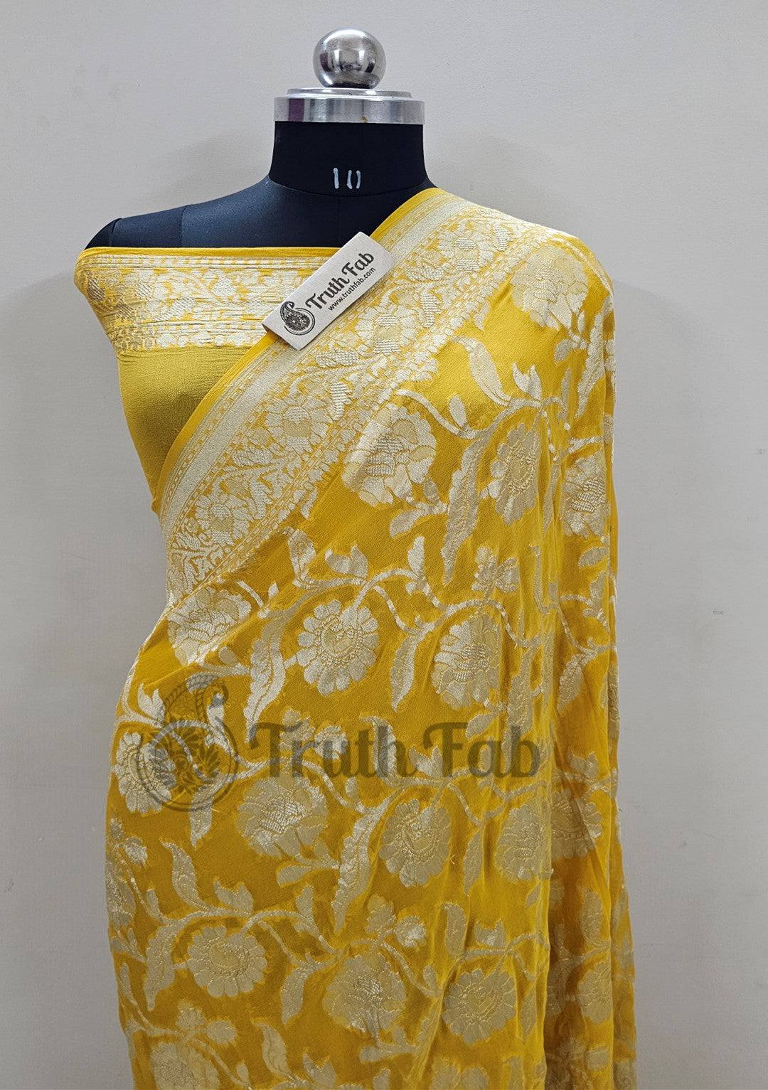 Minion Yellow Pure Banarasi Handloom Khaddi Georgette Saree- Water Zari