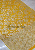 Minion Yellow  Banarasi Handloom Khaddi Georgette Saree With Water Zari- Truth Fab