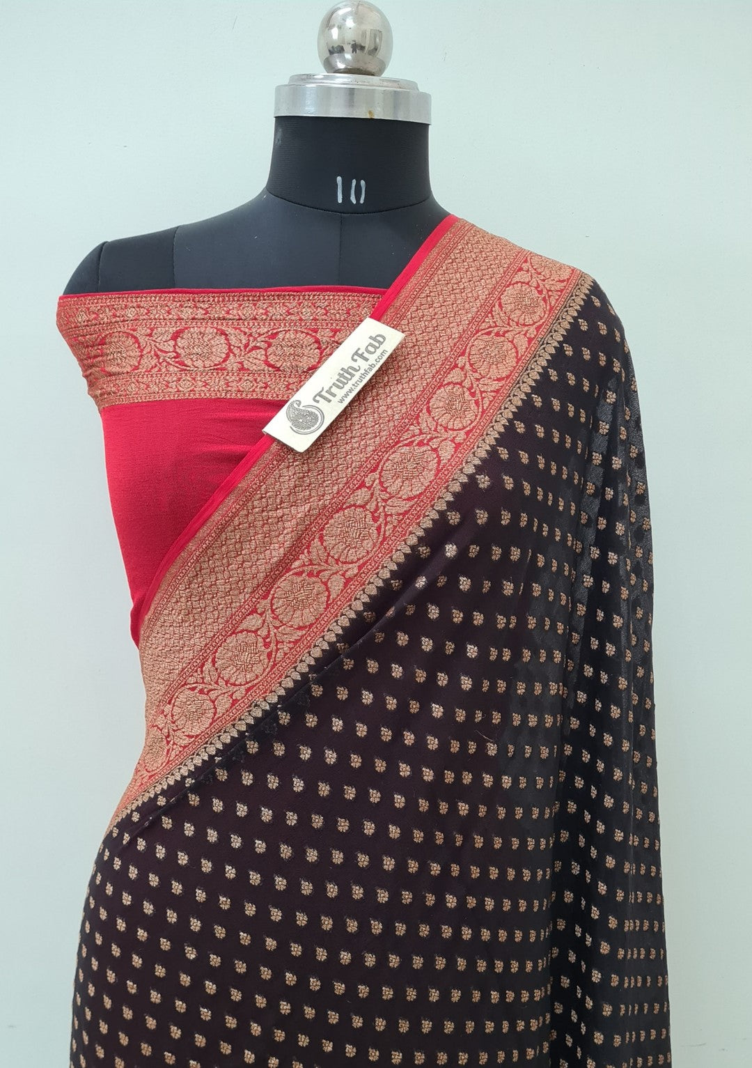 Black Color Pure Banarasi Handloom Khaddi Georgette Saree- Antique Zari