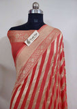 Neon Orange  Banarasi Handloom Khaddi Georgette Saree With Water Zari- Truth Fab