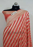 Neon Orange  Banarasi Handloom Khaddi Georgette Saree With Water Zari- Truth Fab