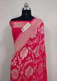 Bright Pink Pure Banarasi Handloom Khaddi Georgette Saree- Water Zari