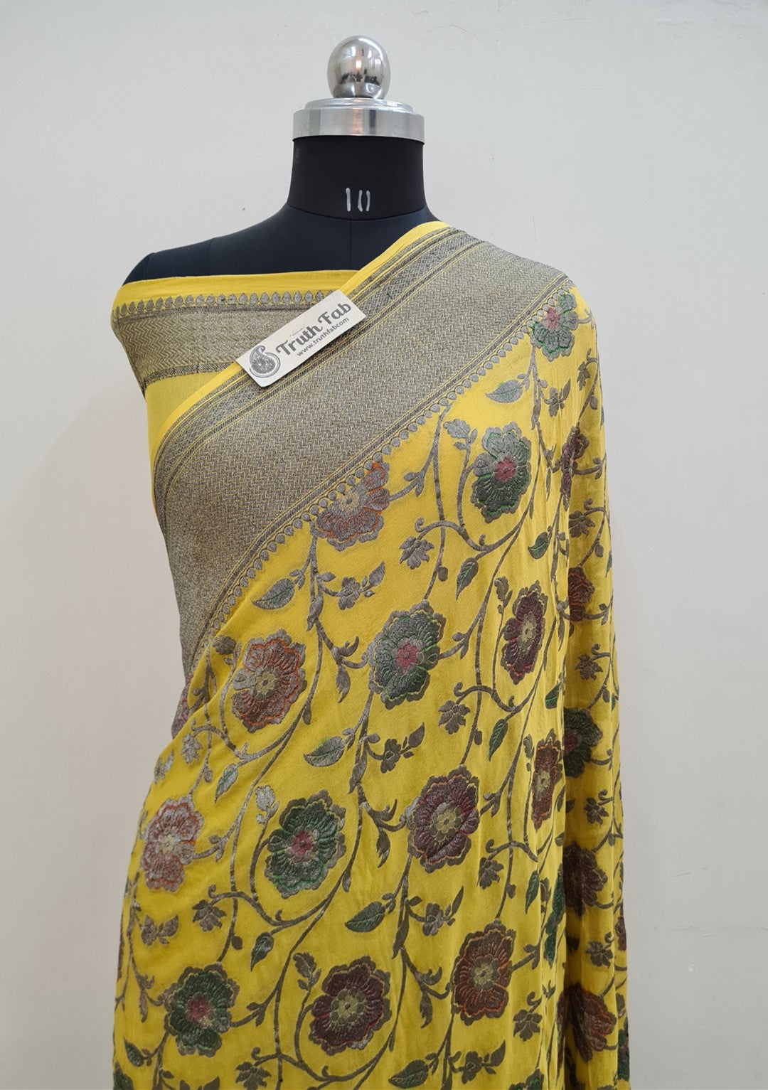 Yellow Colour Pure Banarasi Handloom Khaddi Georgette Saree Black Zari
