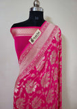 Hot Pink  Banarasi Handloom Khaddi Georgette Saree With Water Zari- Truth Fab