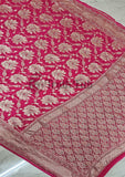 Hot Pink  Banarasi Handloom Khaddi Georgette Saree With Water Zari- Truth Fab