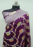 Mulberry Colour Pure Banarasi Handloom Kora Silk Saree